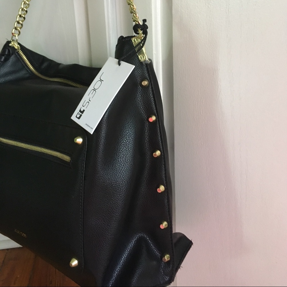 Joe's Black Leather Studded Shoulder Bag